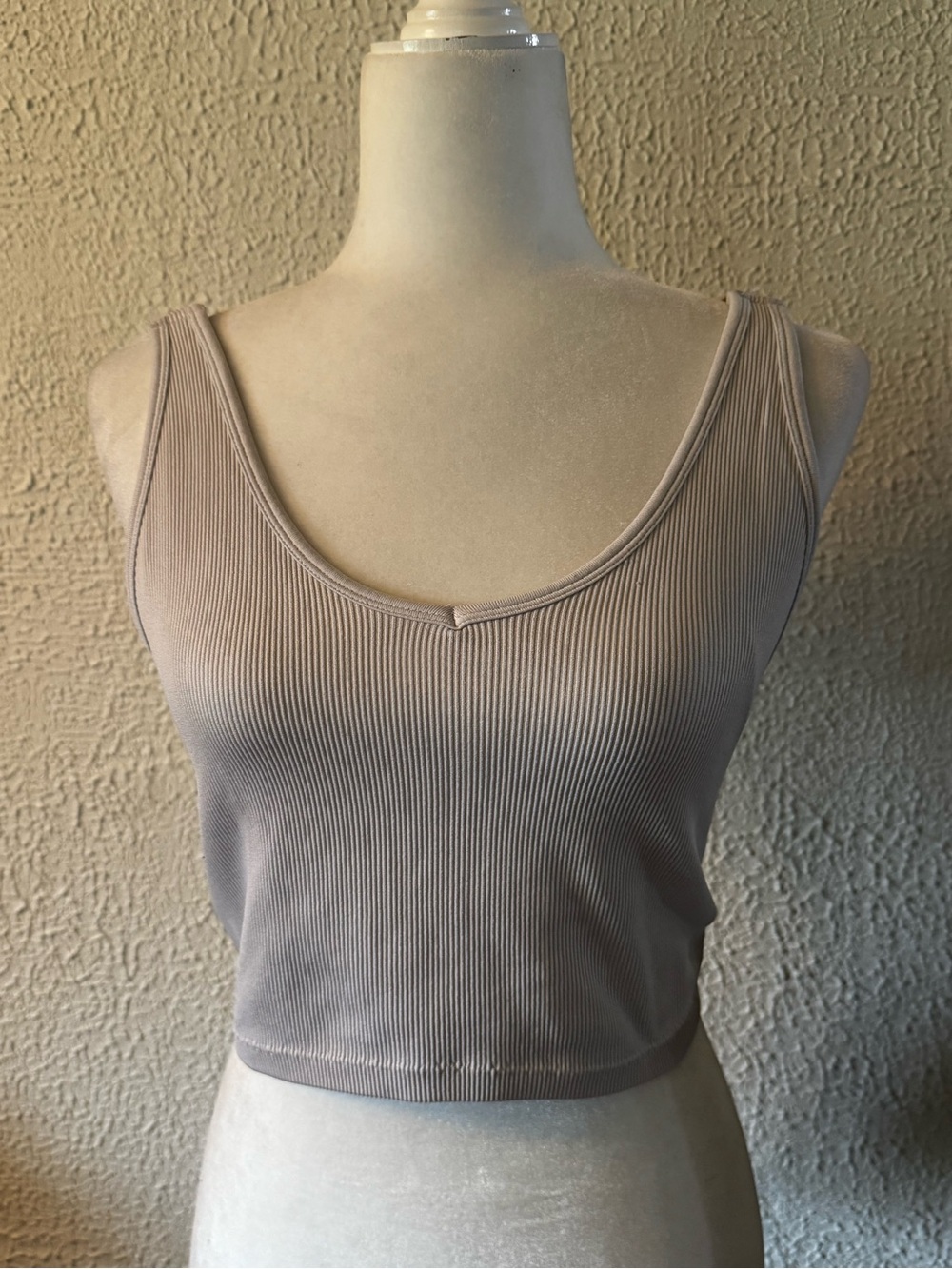 Yogalicious Ribbed Scoop Crop Tank Top - Taupe